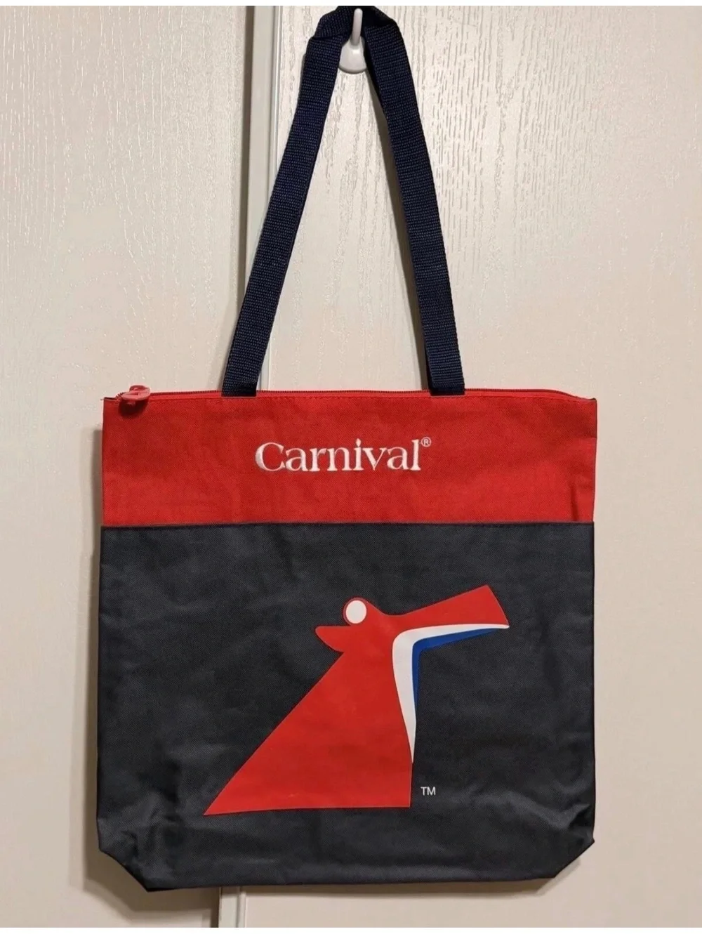Carnival Cruise Line Limited Edition Tote Bag Red Blue Funnel Logo Zip Top